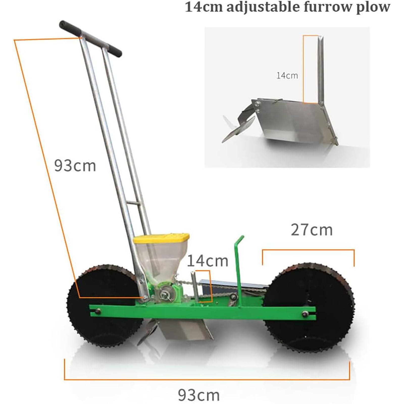 Semoir manuel de jardin, 75-110 cm réglable en hauteur, plusieurs fonctions pour labourer les tranchées et couvrir le sol pour semis, pour soja, cacahuète, maïs, coton, soja