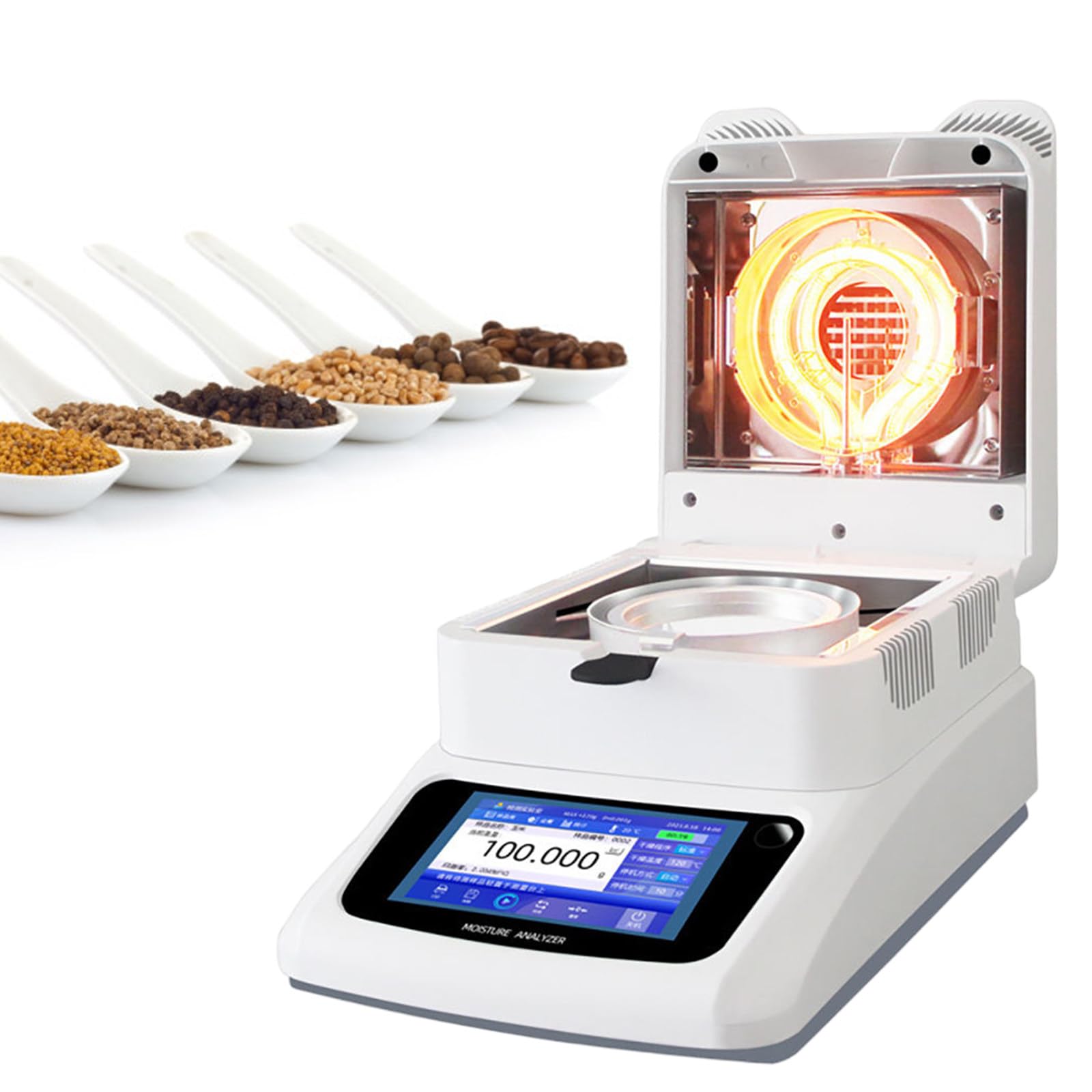 Genérico Analizador de Equilibrio de Humedad con precisión de 120 g/0,001 g, Pantalla táctil y Calentamiento rápido por halógeno para Pruebas de Laboratorio de Control de Calidad (1205 mA).