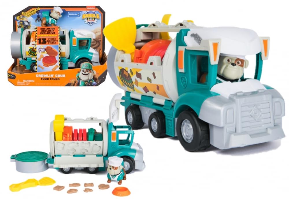 Rubble and Crew, Growlin' Grub Food Truck Playset, Figura de acción, Accesorios de Cocina y Arena cinética Build-It, Juguetes para niños y niñas de 3 años en adelante