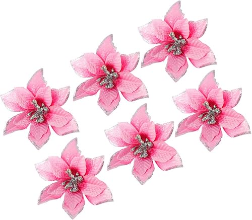 TOYANDONA 24 piezas de flores de Navidad con purpurina para árbol de Navidad, decoración de árbol de Navidad, manualidades, color rosa