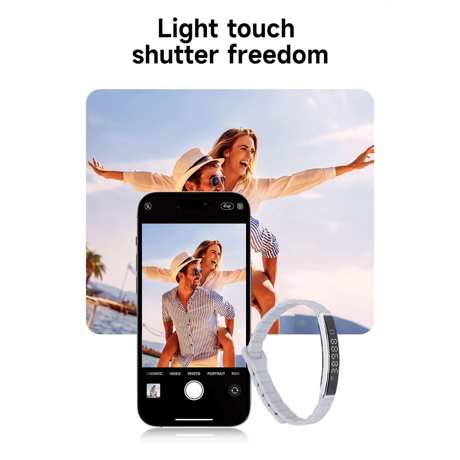 Pulsera Inteligente Rastreador de Ejercicios Rastreador de Actividad de Salud Contador de Pasos con Toma de Fotos remota Diseño de impermeabilización Accesorio magnético pa (Plata)