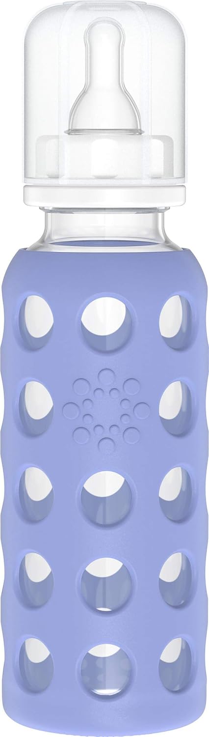 Lifefactory Glass Baby Bottle with Protective Silicone Sleeve and Stage 2 Nipple Blueberry 9 Oz (LF110020C4)