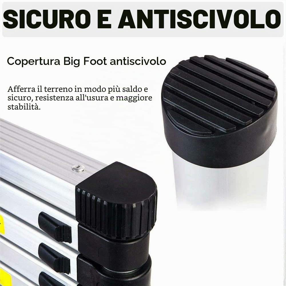 Scala telescopica in alluminio, 5 m, Scala telescopica Pieghevole scala allungabile, scaletta antiscivolo, scaletta multifunzione, portata 150 kg