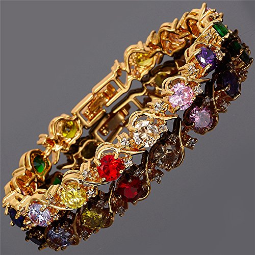 RIZILIA Blossom Tennis Bracelet & Round Cut CZ [6 Colors Available] in Yellow Gold Plated, 7"3