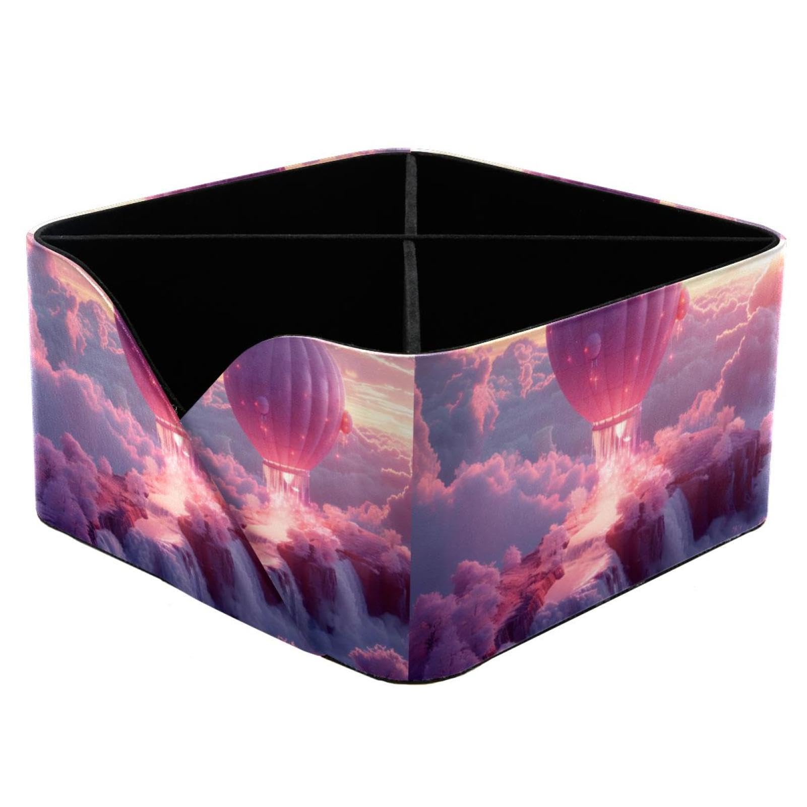 Boîte de rangement pratique durable motif montgolfière rose pour trier et organiser la maison