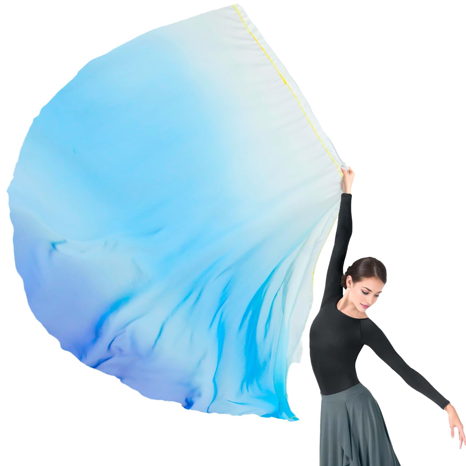 Baisdan 55"x 55" Semicircle Chiffon Worship Flags With Flex Rod Church Prophetic Worship Adoration Praise Dance（6#WHITE-BLUE-NAVY）