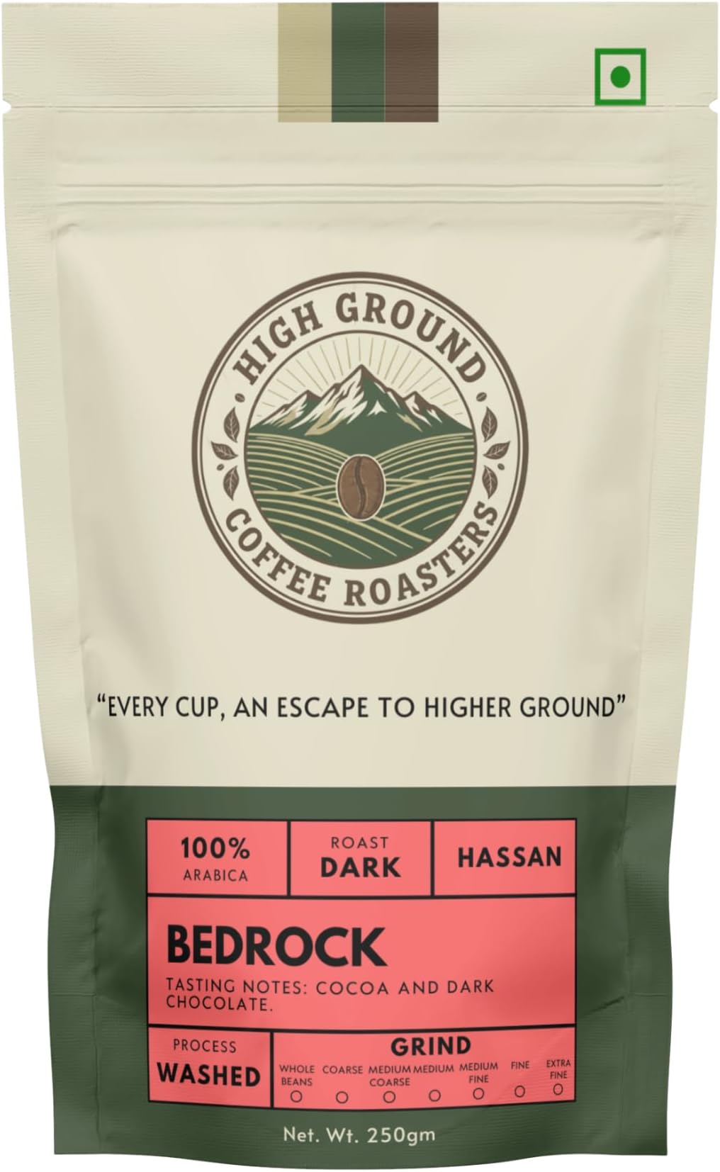 High Ground Coffee Roasters Bedrock – 100% Arabica Coffee | Freshly Roasted Premium Coffee Beans | Dark Roast | Cocoa and Dark Cholcate | 250g (Whole Beans)