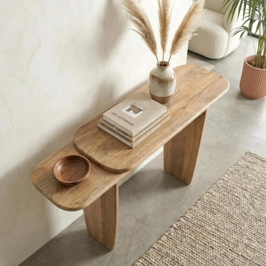 Wooden Expert Dual-Tier Console Table Modern Solid Wood for Entryway, Living Room & Hallway | Minimalist Rustic Sofa Table with Rounded Edges 1