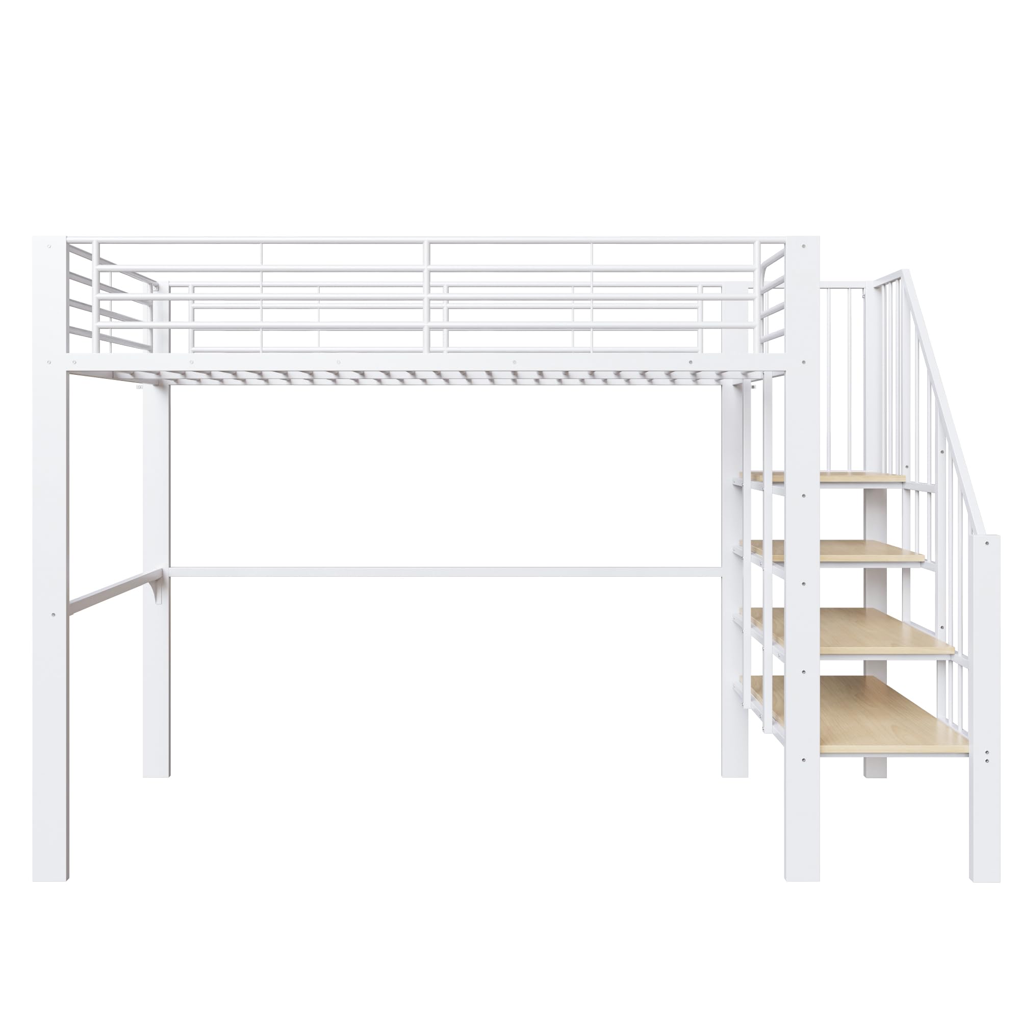 Merax Lit mezzanine 90x200 cm en métal avec échelle et espace de rangement sous le lit, lit simple peu encombrant pour enfants et adultes, lit métallique au design moderne, Blanc (sans matelas)