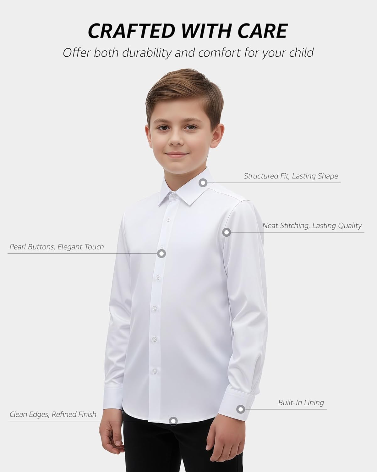 Boys Dress Shirt Wrinkle-Free Stretch Button Down Shirts Kids Long Sleeve Formal School Uniform Shirt - Image 3