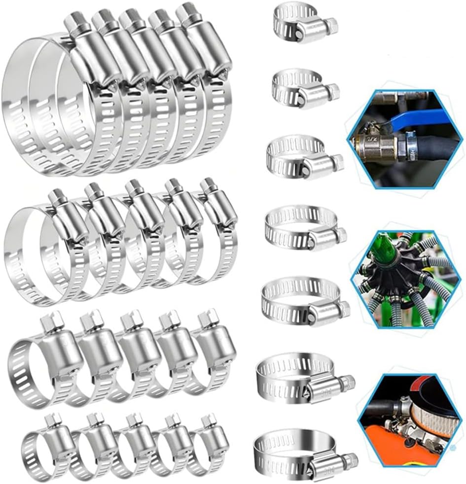 Adjustable Stainless Steel Screw Band Hose Clamps Car Fuel Tube Pipe Clamp Worm Gear Plier Tools Faucet Water Pipes,16,25mm 20pcs