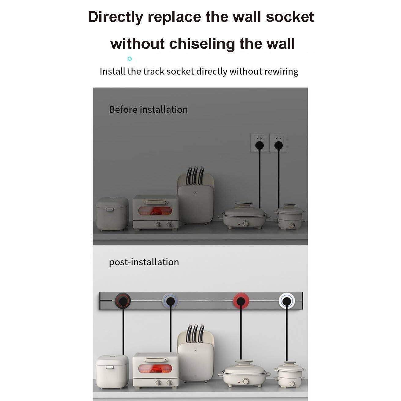 40-150 Cm ścienna Szyna Instalacyjna Z Gniazdem + Adapter 2500 W, Gniazdo Szynowe Z Przełącznikiem, Listwa Gniazdowa Z Przełącznikiem, Przenośny Power Bank,Grey-100cm