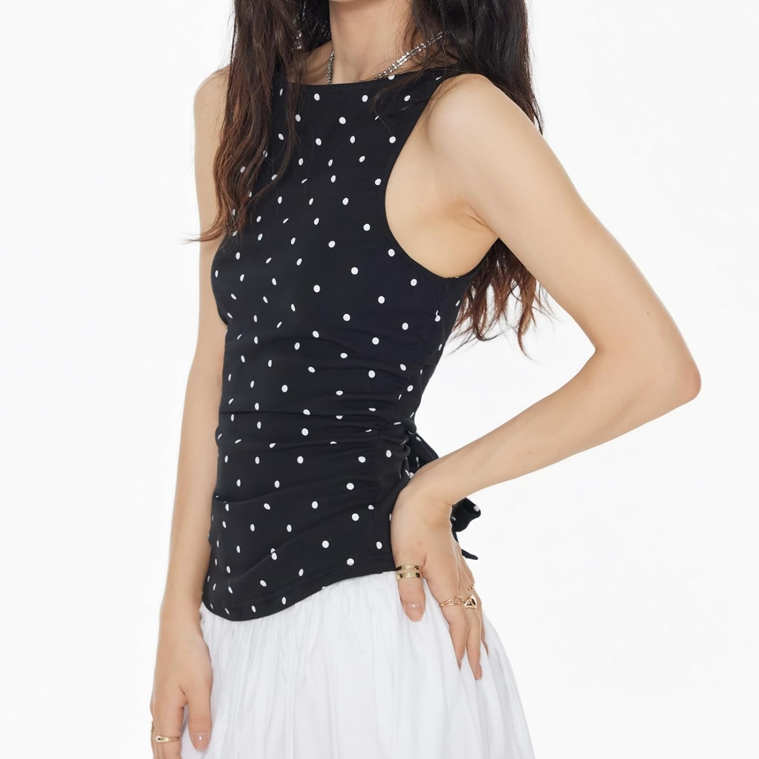 Womens Polka Dots Tank Top Y2k Sleeveless Cami Slim Fit Summer Casual Crew Neck Basic Outing Shirts Tops - Image 4