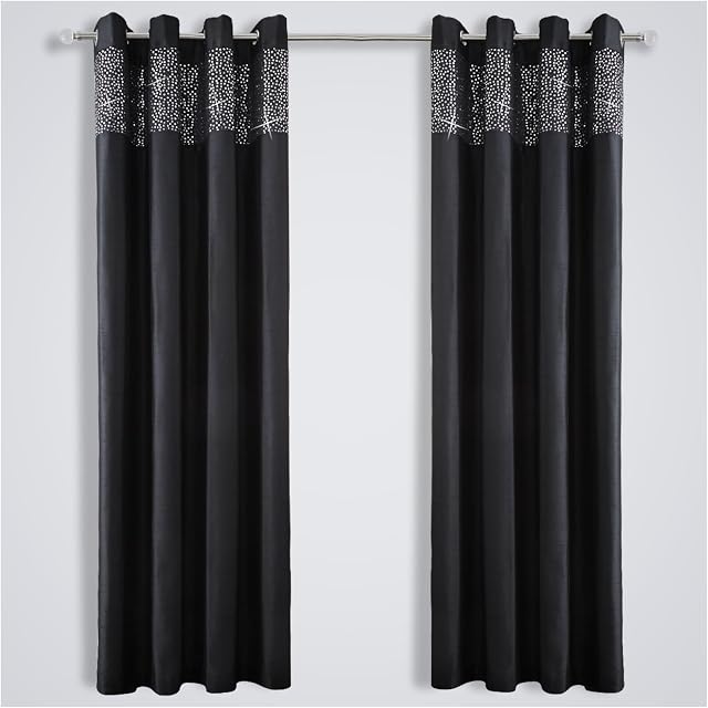 GC GAVENO CAVAILIA Living Room Curtains Eyelet 90x90 Inch - Fully Lined Ring Top Drapes - Black