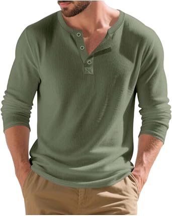 Mens Henley Shirts Long Sleeve Casual Lightweight Pullover Shirt Crew Neck Soft Stretch Basic Tees Ribbed Fall Tops 2025