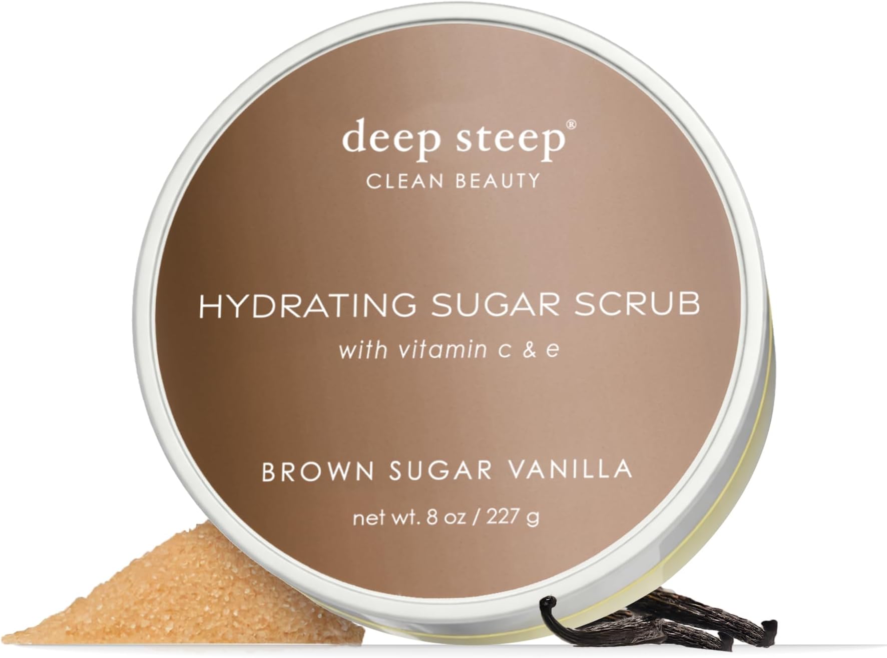 Deep Steep Sugar Scrub, Brown Sugar Vanilla, 8 oz โ Exfoliating Body Scrub with Organic Coconut Oil, Shea Butter & Argan Oil โ Vegan, Clean Beauty, Smooth, Soft & Nourished Skin