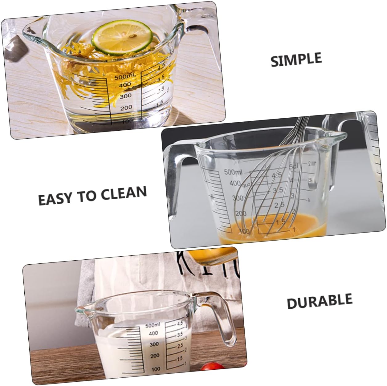 LABRIMP Glass Measuring Cup with Scale High Borosilicate Baking Tool for Accurate Measurements Capacity Microwave Safe with Wooden Lid for Kitchen Use