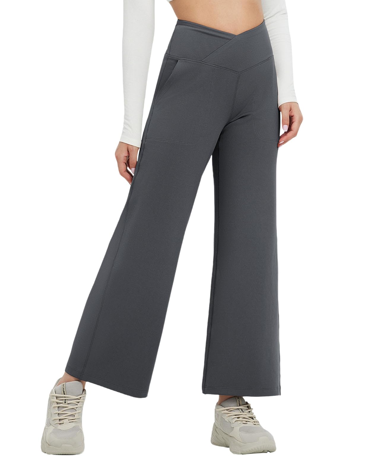 baleaf Weite Hose Damen Yogahose mit Taschen Elegant Stoffhose Hohe Taille Jogginghose Straighthose Bauchkontrolle Schlaghose Sporthose | Damen, Elegant, Hohe Taille, Bauchkontrolle, mit Taschen