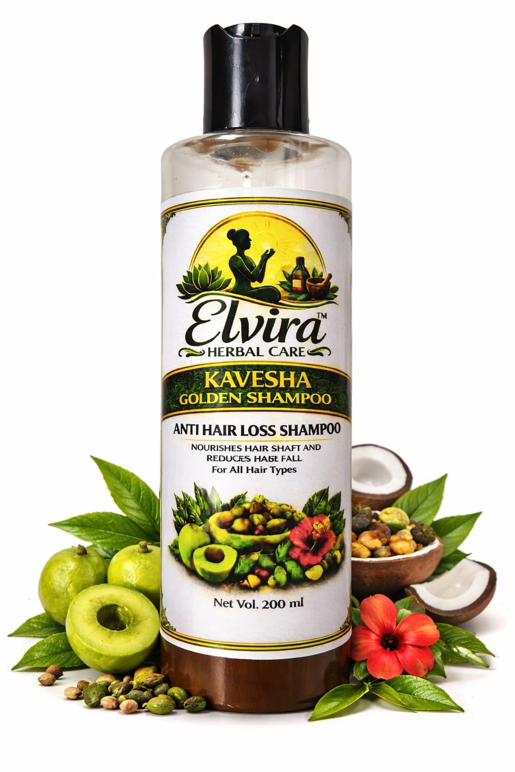 Elvira Herbal Care Kavesha Golden Shampoo, Anti Hair Loss, with Amla, Bhringraj, Neem & Hibiscus, for All Hair Types, 200 ml-picture-20
