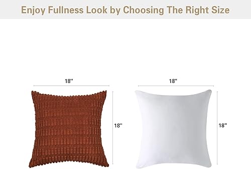 Miniatura 4 de Volcanics Paquete de 2 fundas de almohada decorativas de color óxido de 18 x 18 pulgadas, fundas de cojín cuadradas de pana suave a rayas, moderna