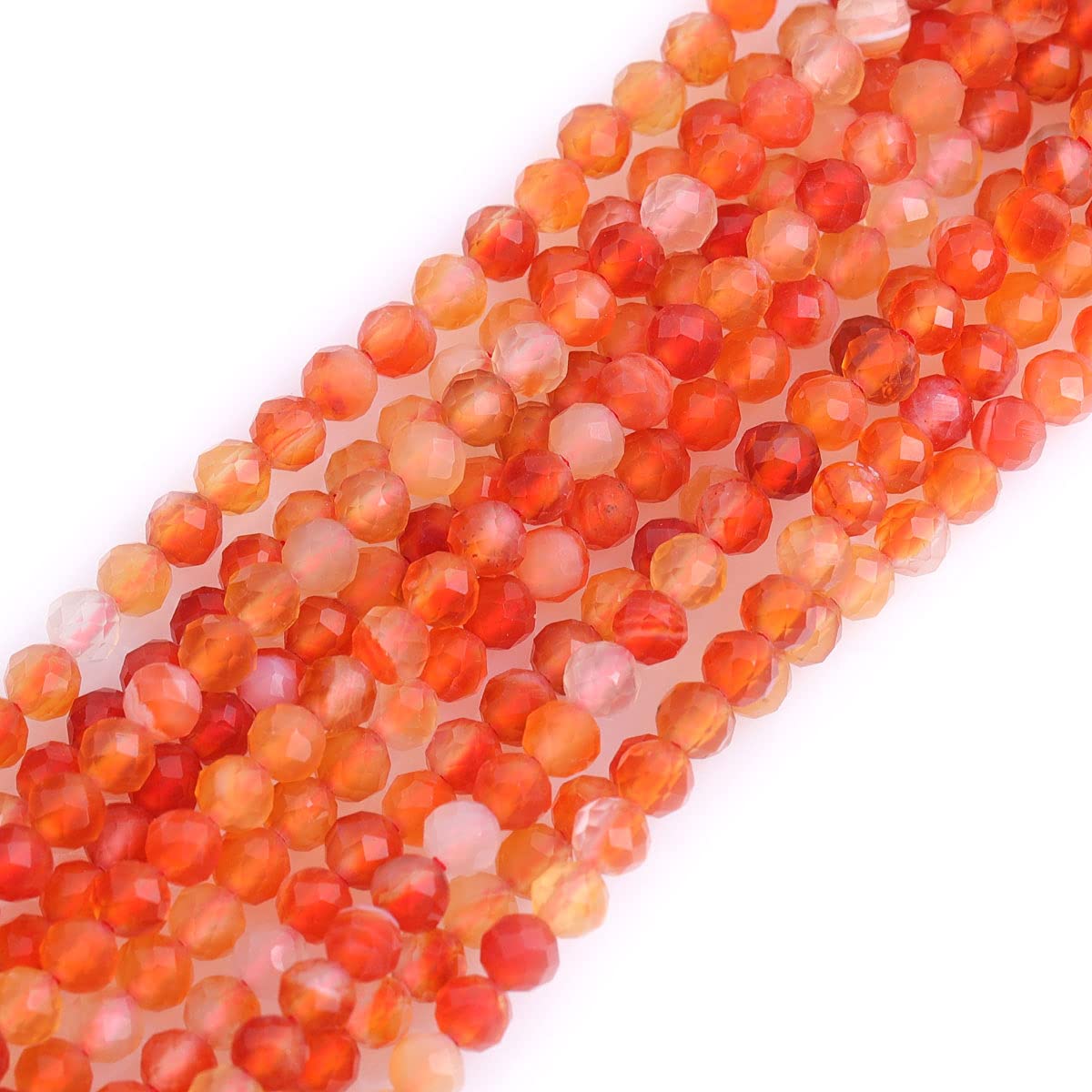 Gem-Inside 3mm Red Carnelian Natural Gemstone Faceted Round Semi Precious Loose Seed Beads for Jewellery Making 15" Strand