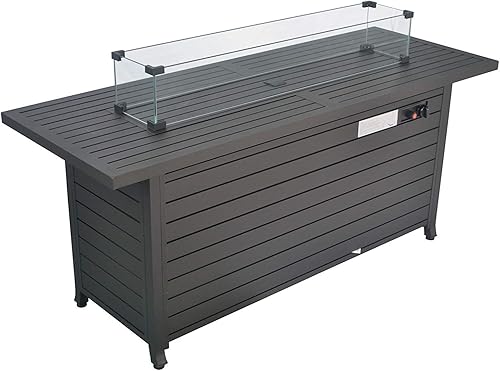 Miniatura 5 de Mesa para fogata de propano de 57 pulgadas, 50000BTU, mesa rectangular para fogata de gas al aire libre, mesa de hoguera con tapa y protector contra