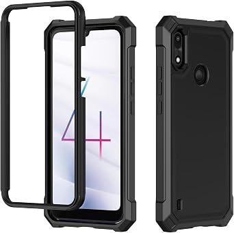Compatible with Gabb Phone 4 Case with Screen Protector,Full Body Protection Front PC Back Soft Silicone Bumper,Heavy Duty Protection Shockproof Phone Case Compatible with Gabb Phone 4 Black