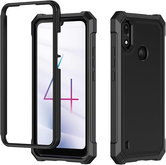 Compatible with Gabb Phone 4 Case with Screen Protector,Full Body Protection Front PC Back Soft Silicone Bumper,Heavy Duty Protection Shockproof Phone Case Compatible with Gabb Phone 4 Black