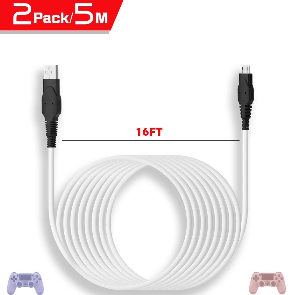 birgus PS4 Micro USB Charger Cable,controller charger 16ft/2 pcs,Charging Cable Hi-Speed Charge and Play Micro USB Cord for PlayStation 4 / Xbox One controllers, Charge 2 Controllers at the Same Time