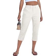 GRAPENT Capri Pants for Women High Waisted Relaxed Fit Elastic Waist Casual Capris Trousers Crop Chino Pants with Pocket