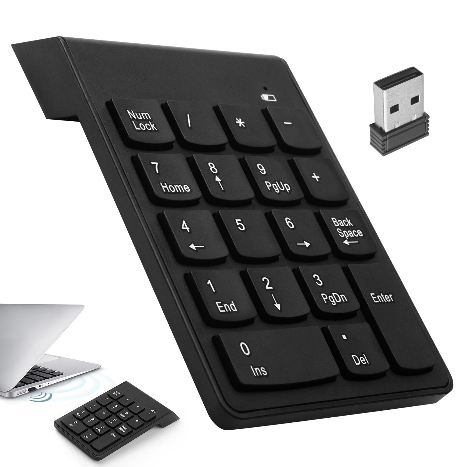 2.4G Wireless Numeric Keypad with Mini USB Receiver, Ergonomic Portable Keyboard, Ideal for Office, Calculation of Numbers, Compatible with Laptop and PC