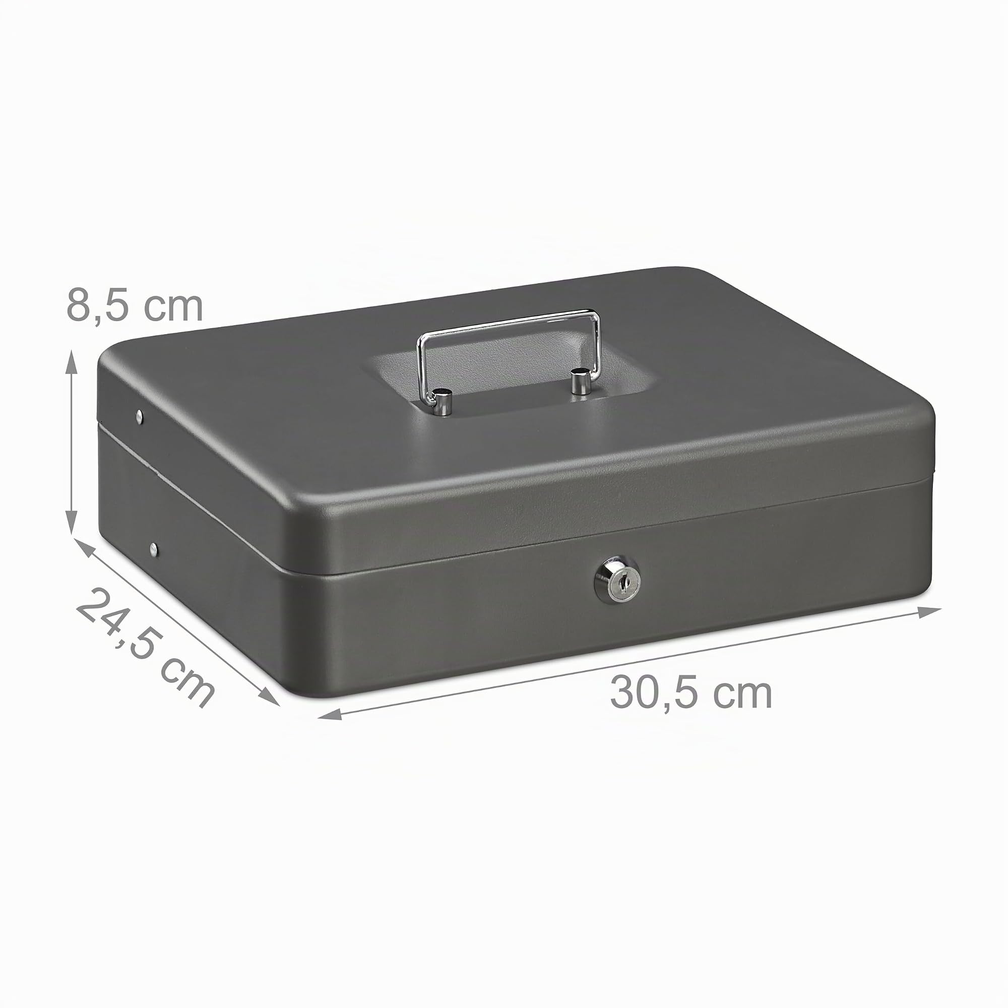 Relaxdays Caisse à Monnaie verrouillable Fer HLP 8,5 x 30,5 x 24,5 cm Gris