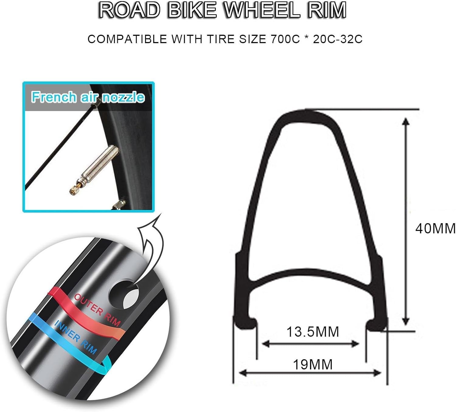 Juego De Ruedas 700C para Bicicleta De Carretera, Delantera 2 Traseras 4 Rodamientos 20/24 Agujeros Llantas De Doble Pared Buje De Cierre Rápido 7/8/9/10/11/12 Marchas, Ruedas con Freno C/V