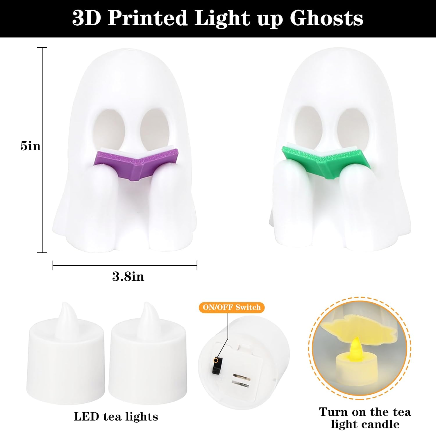 DAZONGE 2Pack 3D Printed LED Reading Ghost Halloween Decorations Indoor image 3