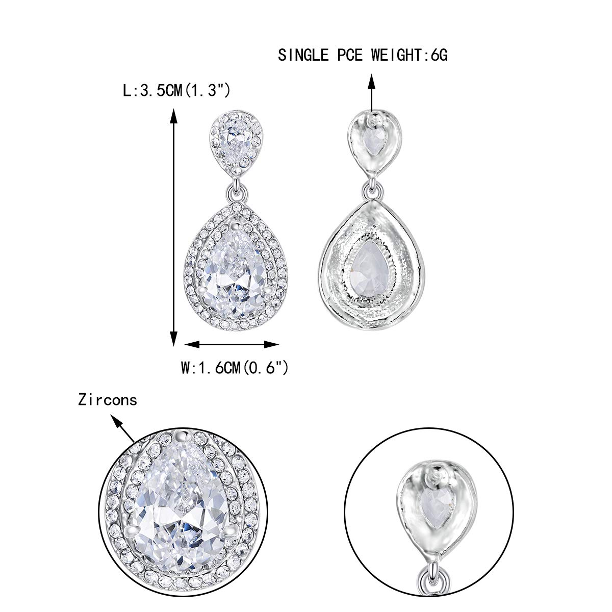 EVER FAITH® - Bling CZ Cristal Austriaco Novia Pendientes Joyería Plata-Tono N04154-1