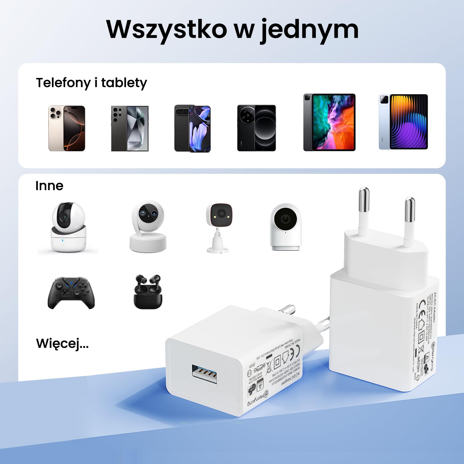 Zestaw 2 sztuk certyfikowanych przez CE ładowarek ściennych USB 5 V 2 A, zasilaczy AC/DC, uniwersalnych wtyczek USB do podróży, przeznaczonych do telefonów, tabletów, głośników Bluetooth, smartwatchy