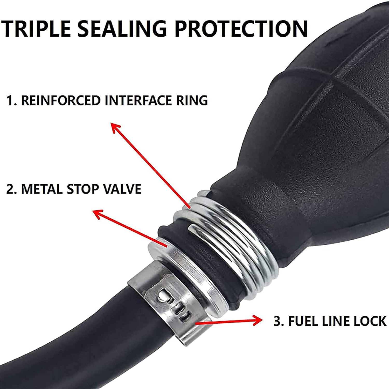 Marine Fuel Line 3/8 Inch 6FT with Primer Bulb Steel Hose Clamps, Universal 3/8" Boat Fuel Line Assembly Kit Compatible with Yamaha Outboard RVs Tractors Caravans Boats Fuel Line