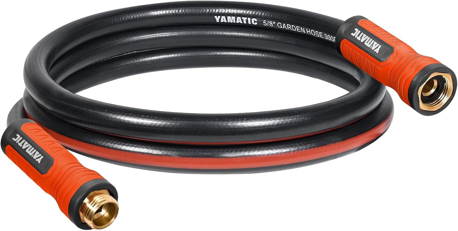 YAMATIC Garden Hose 40ft x 5/8", Ultra Durable Water Hose with Swivel Handle, Kink Resistant, Soild Brass 3/4" Connection Fittings, Leak Proof for Gardening, Agriculture, Car Wash, Lawn, Black