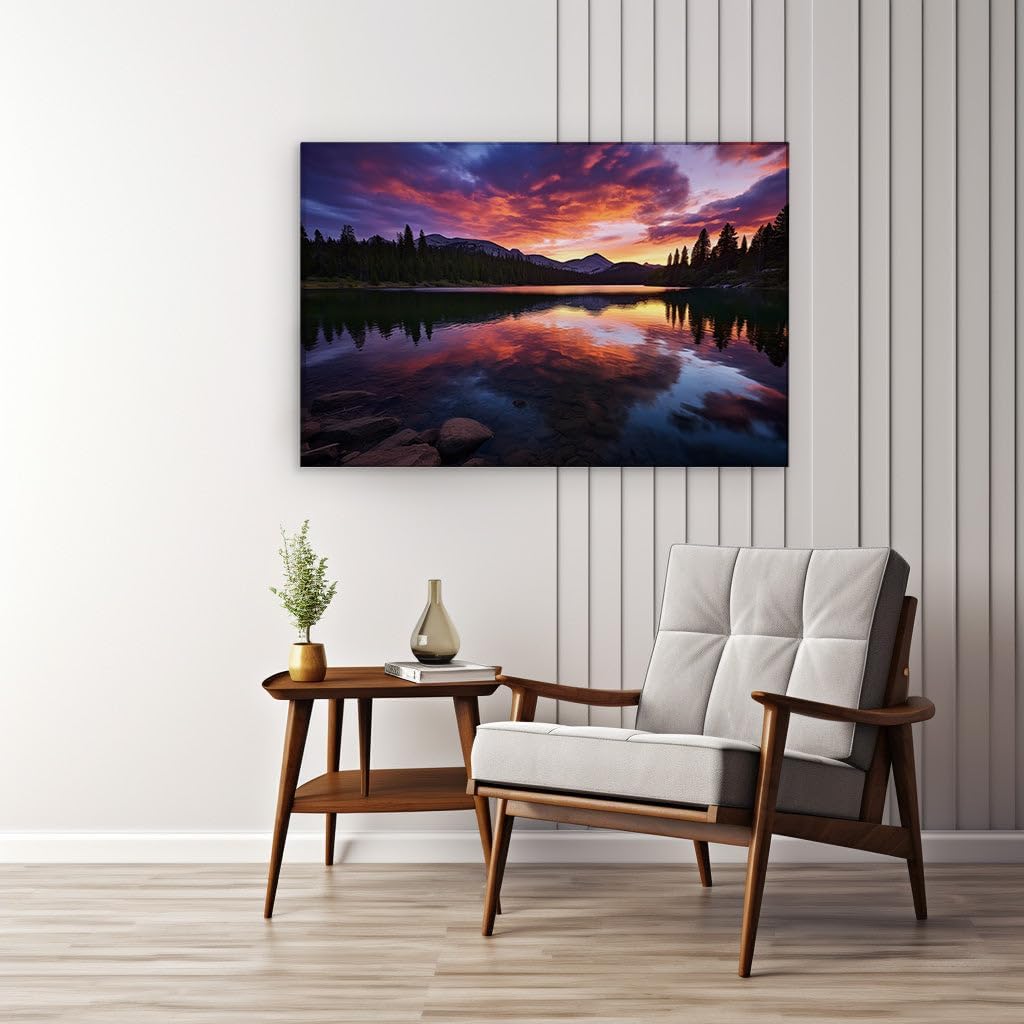 Canvas for Living room. Whispers of Dawn A Serene Lake at Nature's Most Magical Hour, 27 x 18 inch Canvas Wall Art - Contemporary Masterpieces - Modern Home Decor