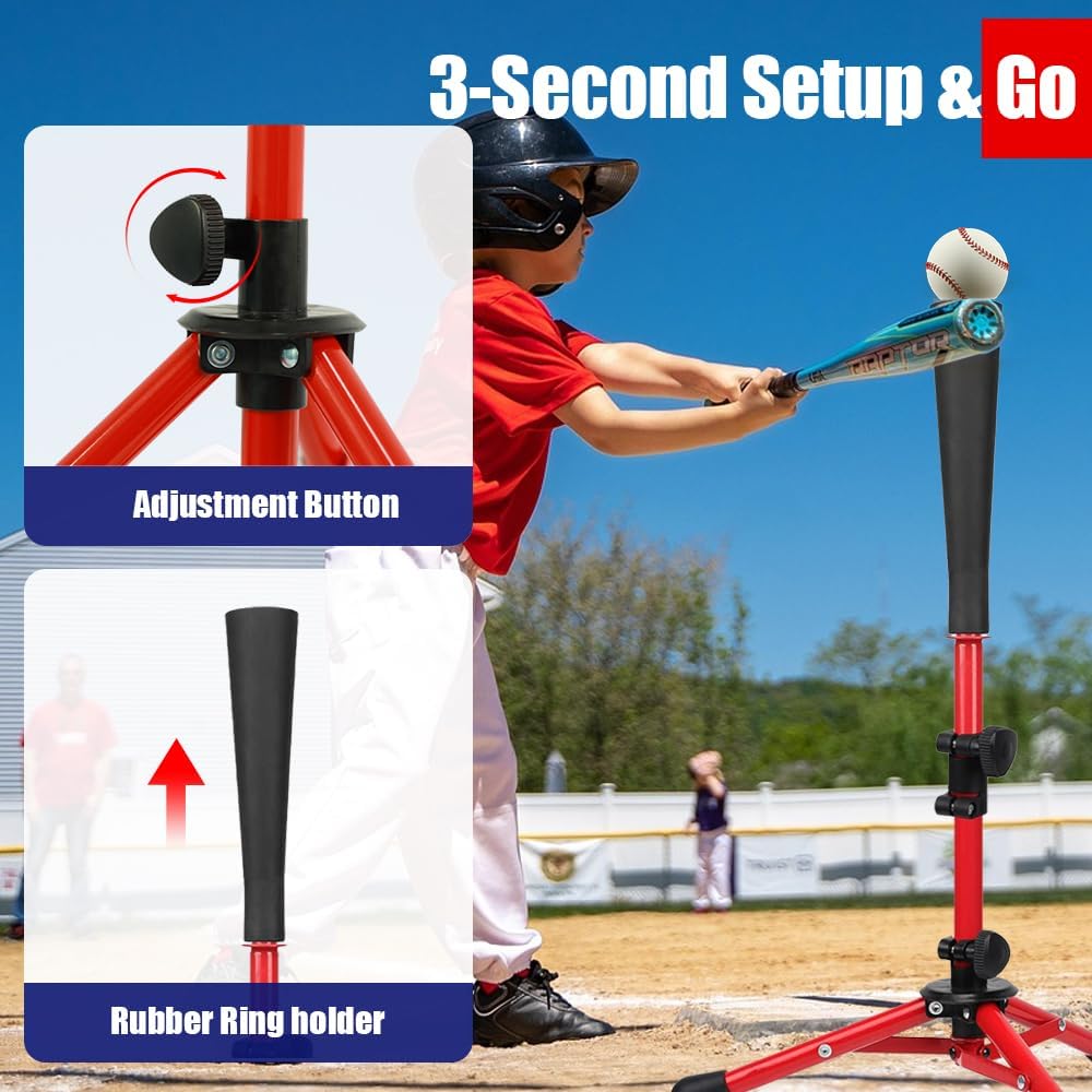 Baseball Batting Tee for Hitting Practice - Adjustable Height 26" to 39" for Adults, Youth