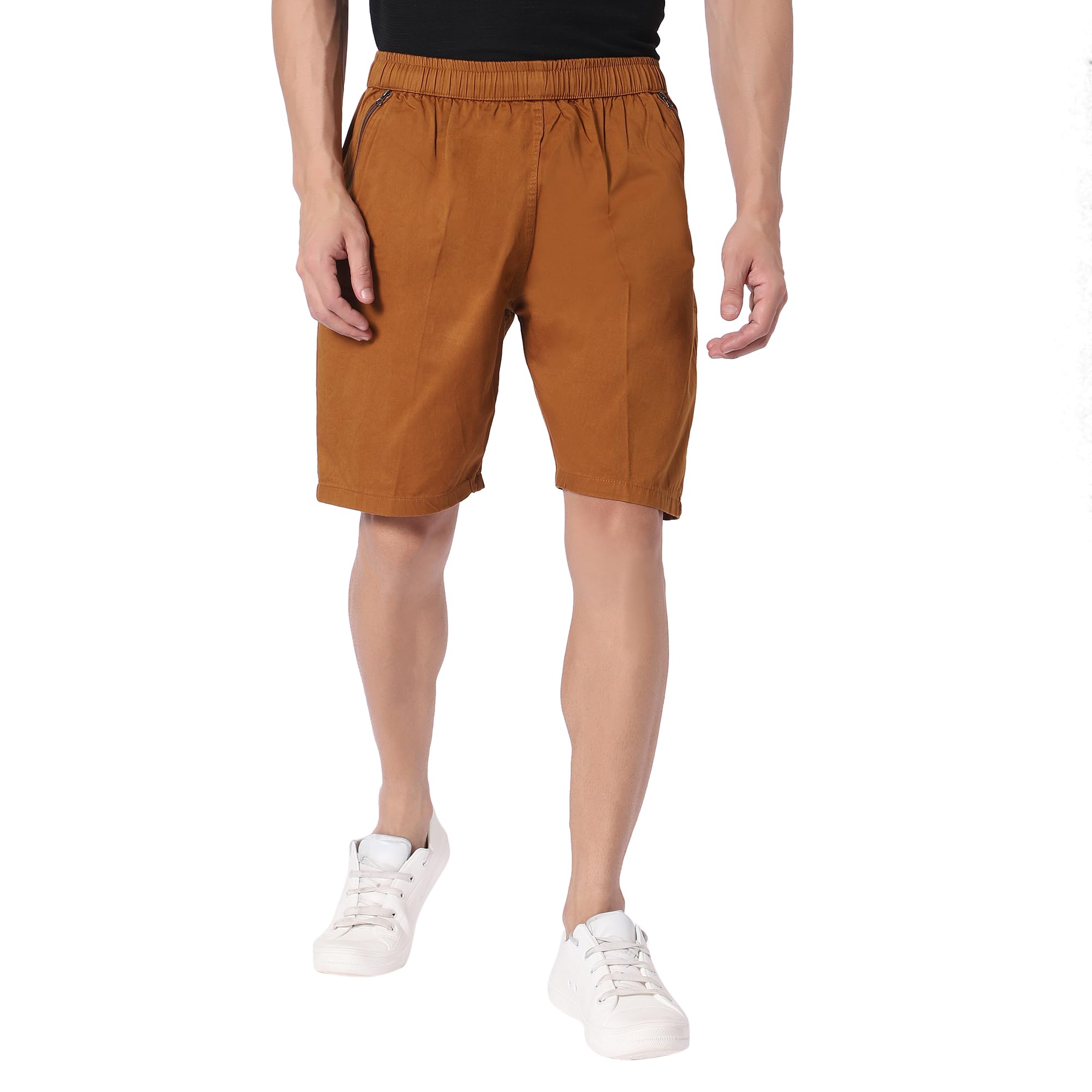 Mens Regular fit Knee Length Pure Cotton Shorts | Casual Shorts with Elastic Waist and Side Pocket with zips-image-33