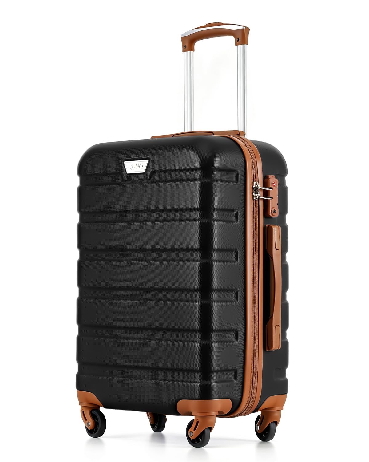 COOLIFE 24 Inch Medium Suitcase for Holiday Travel, Cruises and Studying Abroad, ABS+PC, Lightweight Durable Luggage with 360° Spinner Wheels, YKK Zipper, Telescopic Handle, TSA Lock, Black/Brown