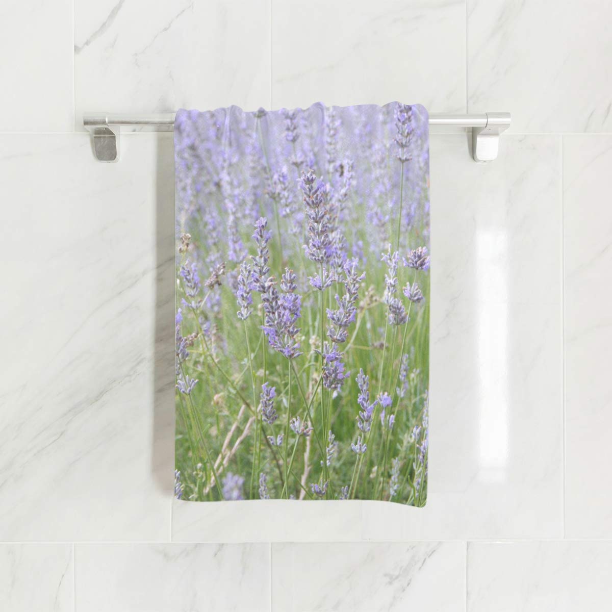 Naanle Floral Print Blooming Lavender Field Purple Flower Soft Bath Towel Absorbent Hand Towels Multipurpose for Bathroom Hotel Gym and Spa 30