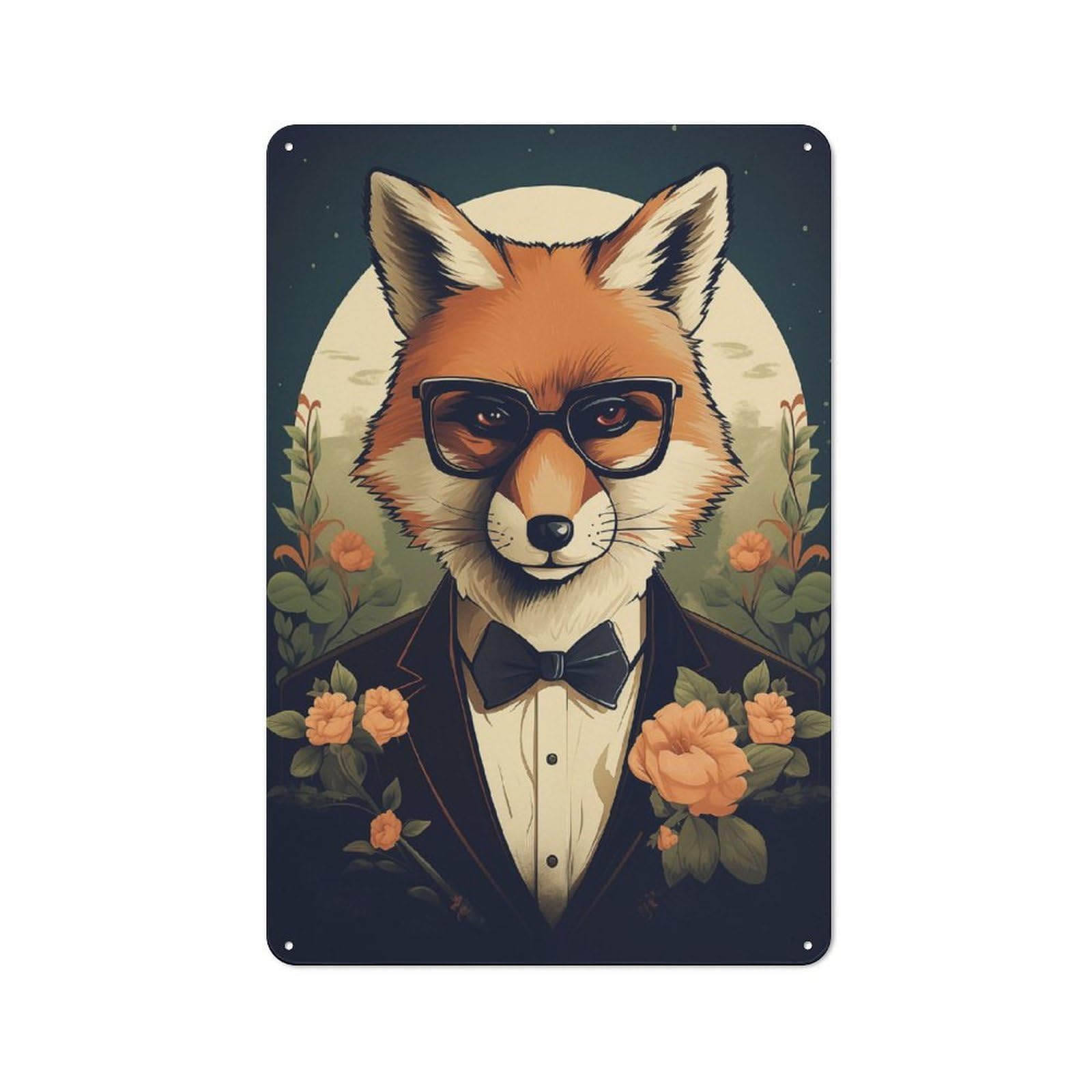 Junmoney Dapper Fox Portrait Retro Printed Metal Sign 30X20cm For Kitchen Or Home Bar, For Garage, Workshop And Man Cave Decoration