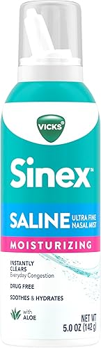 Miniatura 13 de Vicks Sinex Spray nasal hidratante salino, con aloe, niebla ultrafina sin medicamentos, limpia la congestión sinusal diaria rápida, elimina la