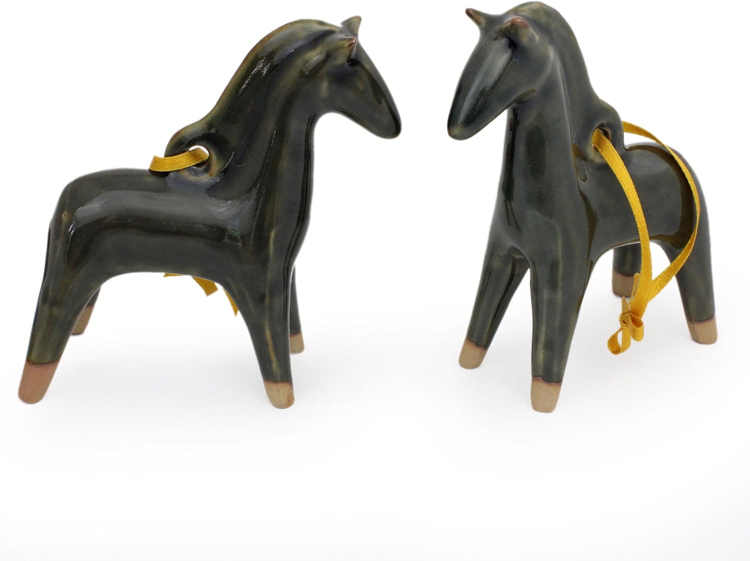 NOVICA Decorative Christmas Ceramic Hanging Holiday Ornament, Blue, 'Blue Winter Horses' (Pair)