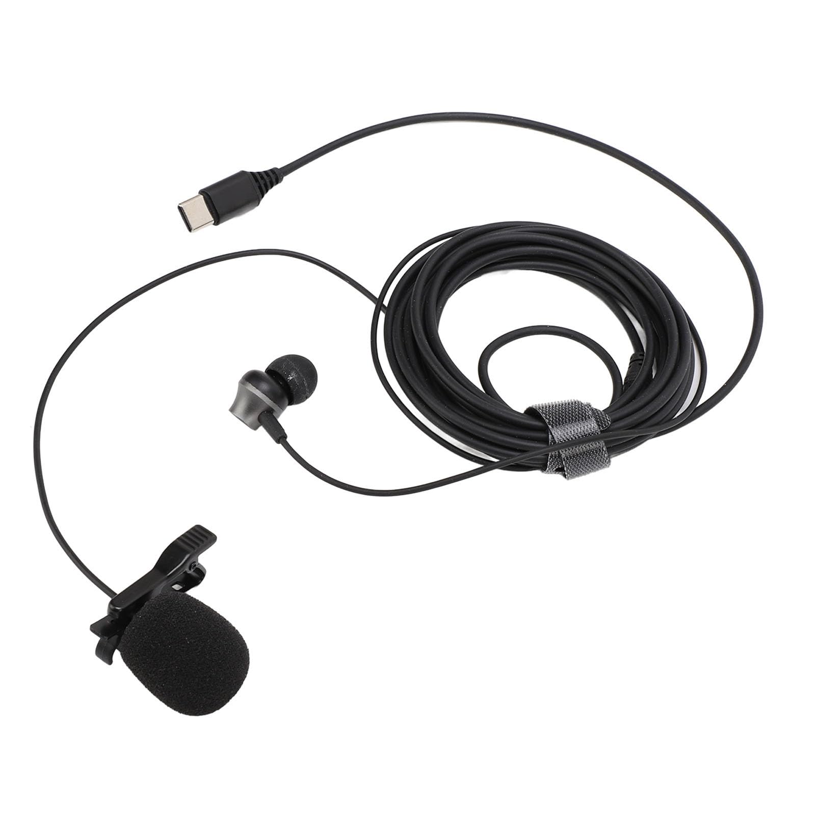 Lavalier Microphone, Lavalier Condenser Mic, 9.8ft Cable Windproof Foam Cover Design, Type C Noise Canceling Wearable Lavalier Mic for Live Streaming