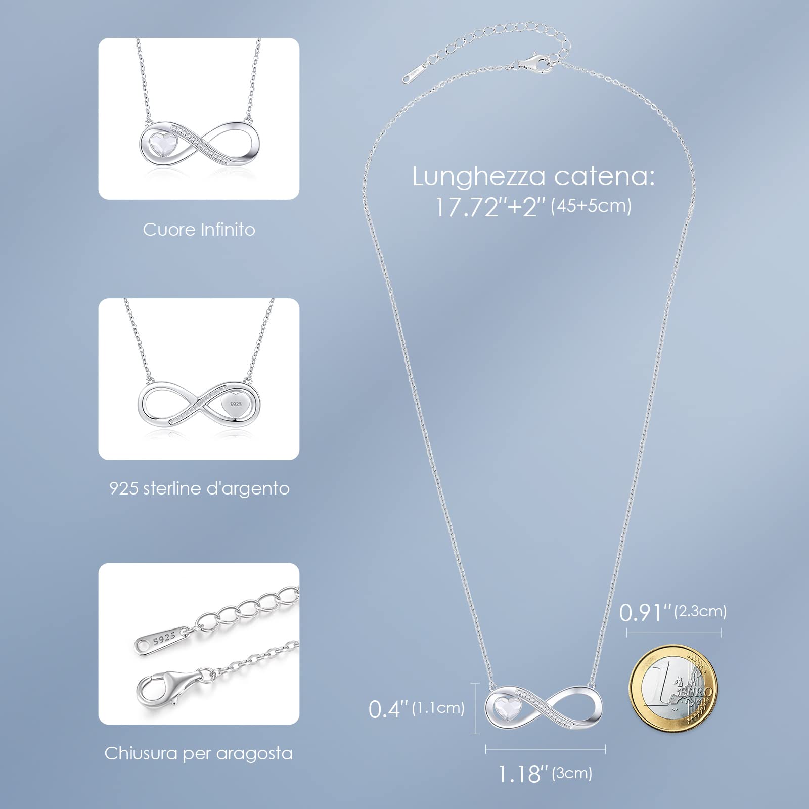 LOUISA SECRET Regalo Natale Collana Donna in Argento 925, Ciondolo a catena di Cristallo con Zirconi, Compleanno San Valentino Festa della Mamma Regalo gioiello per la donna Migliore amica