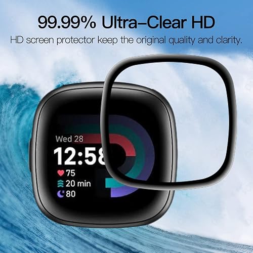 Miniatura 6 de Paquete de 3 Protector de pantalla compatible con Fitbit Sense 2  Versa 4, protector de pantalla suave de PET curvado 3D de cobertura completa para