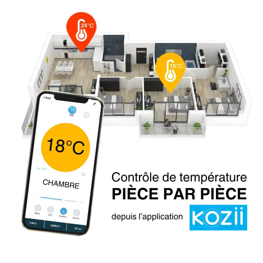 Xanlite - Pack Chauffage Connecté - 1 Passerelle KPAS01 + 6 Têtes Thermostatiques Connectées - Radiateurs Hydrauliques - Contrôle Intelligent - Blanc